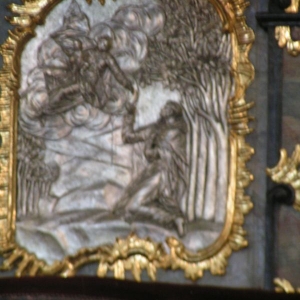 Detailopname preekstoel Sint Nicolaaskerk centrum Ceke Budejovice