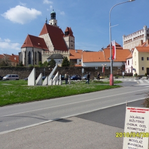 Zicht op historisch centrum van Prachatice
