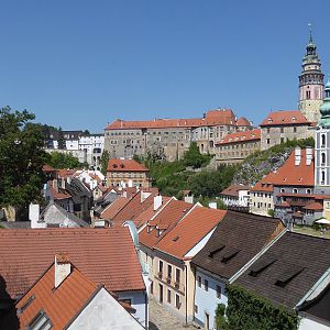 Český Krumlov: stadsdaken en kasteel