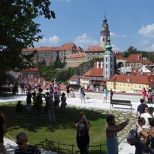 Český Krumlov: kasteel gezien vanaf Jezuitská zahrada