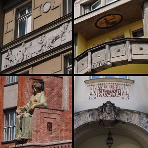 Hradec Králové: gevelpracht van begin 20e eeuw