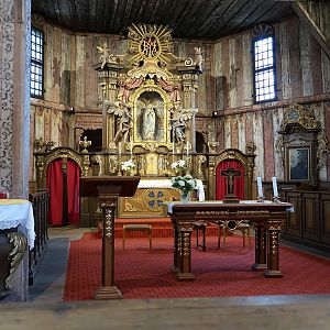 Broumov: houten kerk "Maria onder de Linden" -  interieur