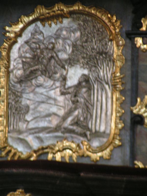 Detailopname preekstoel Sint Nicolaaskerk centrum Ceke Budejovice