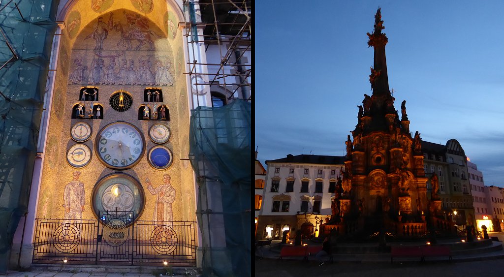 Olomouc: uurwerk en Drievuldigheidszuil