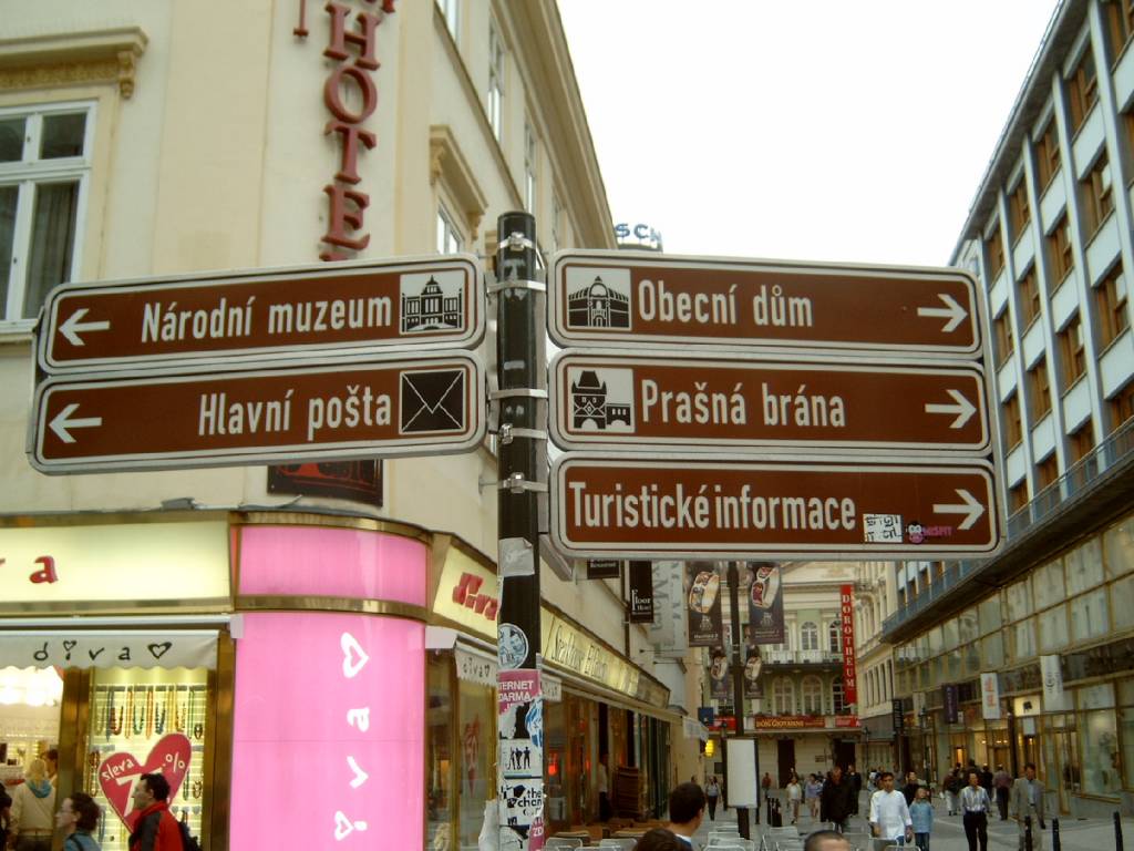 Toeristische wegwijzer in Praag